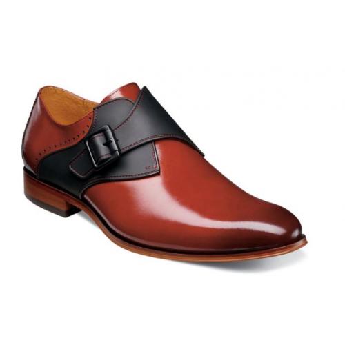 Stacy Adams "Sutcliff'' Cinnamon Genuine Leather Plain Toe Monk Strap Shoes 25307-403